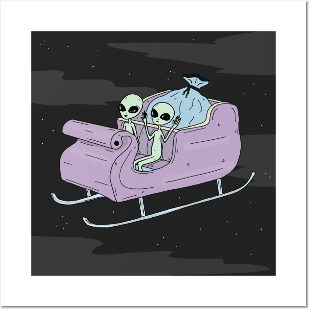 Sleigh Ride Aliens Wall Art by Little Spooky Studio